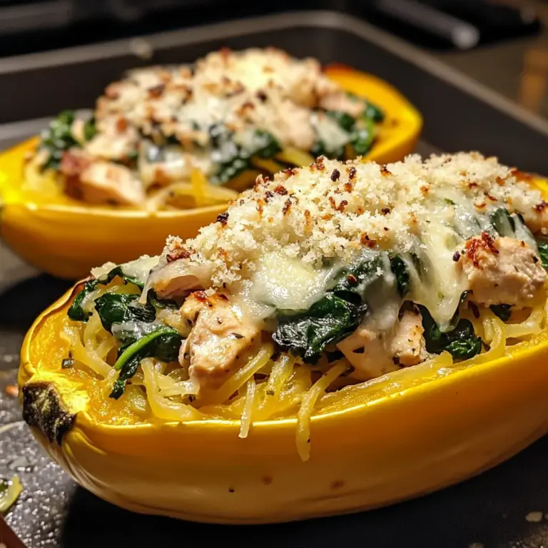 Garlic Parmesan Stuffed Spaghetti Squash with Chicken and Spinach