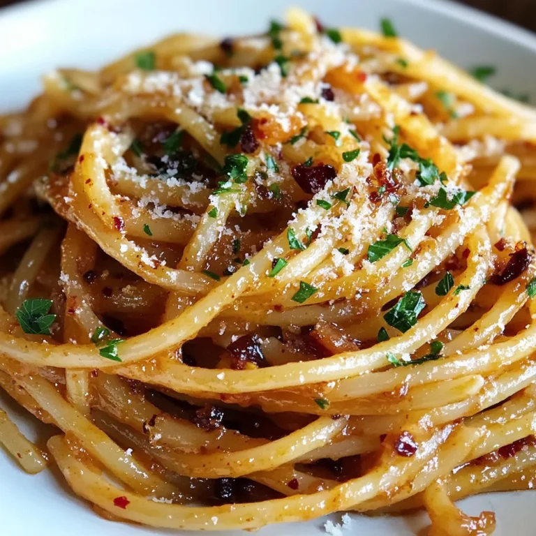 Caramelized Onion Pasta with Chilli Oil