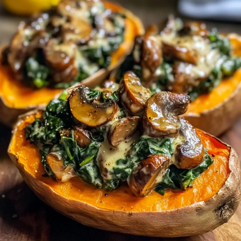 Creamy Mushroom and Spinach Stuffed Sweet Potatoes